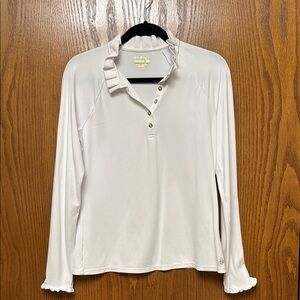 Lilly Pulitzer Cream Long Sleeve Ruffled Polo Blouse